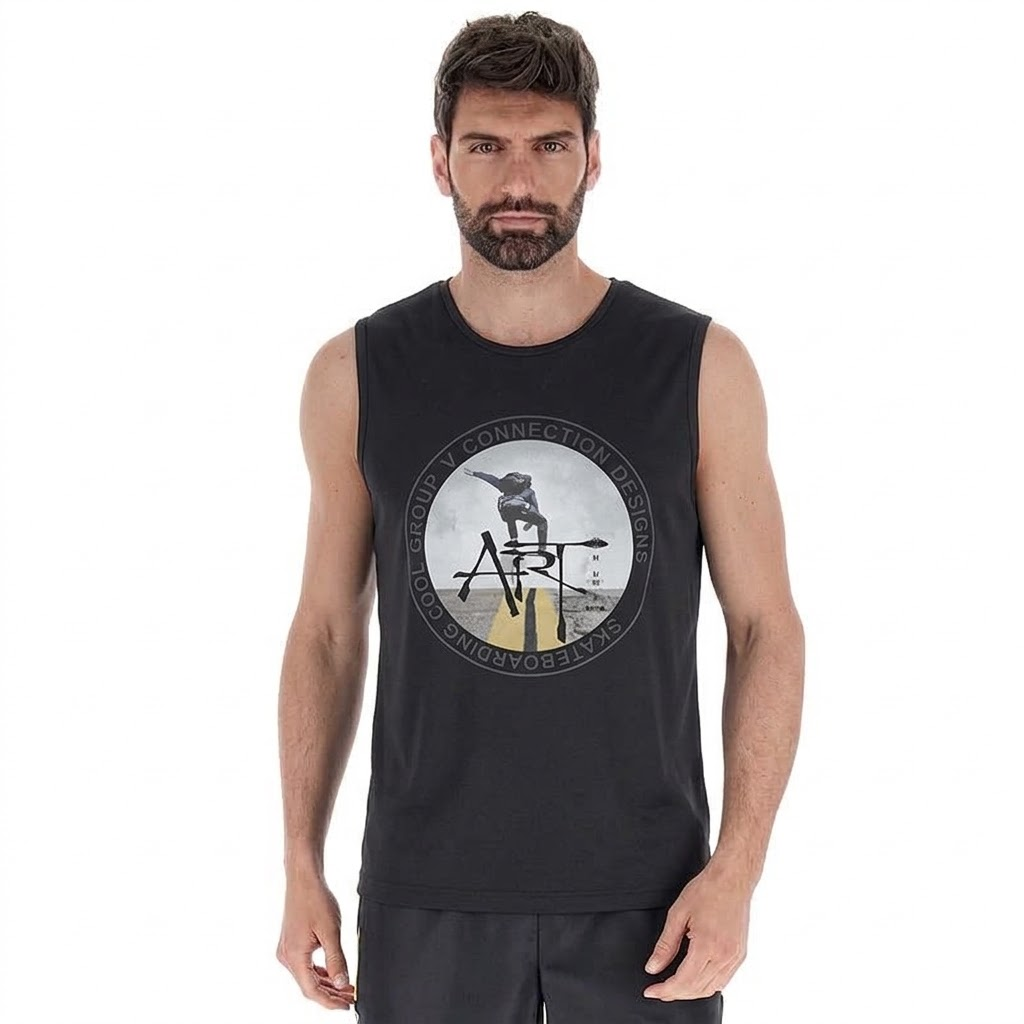 Camiseta Musculosa V Connection Designs – Skateboard Art – Negro