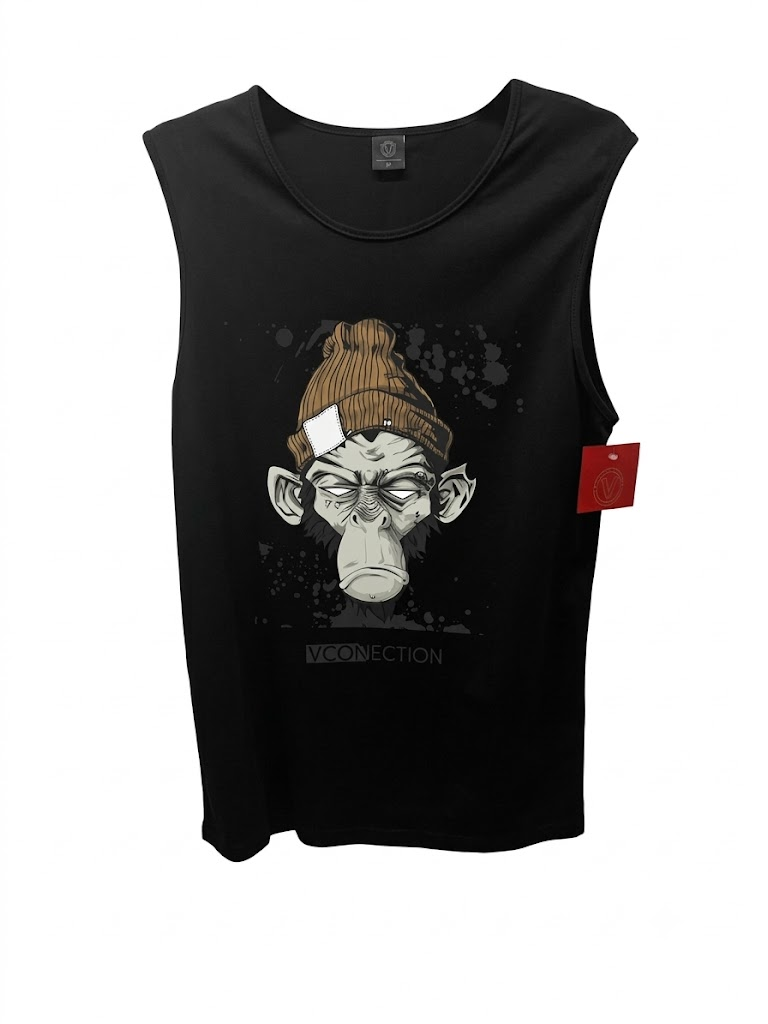 Camiseta Musculosa V Connection – Monkey Graphic Art – Negro