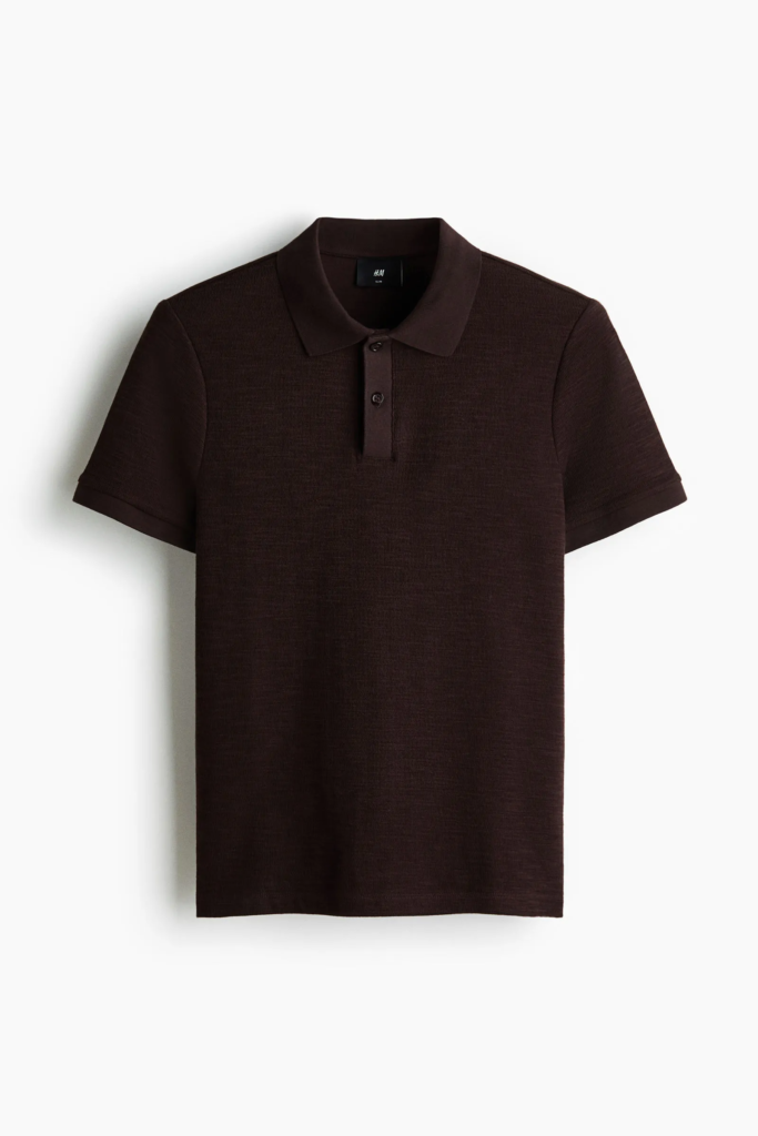Camiseta Tipo Polo Texturizada H&M – Marrón Oscuro / Dark Brown