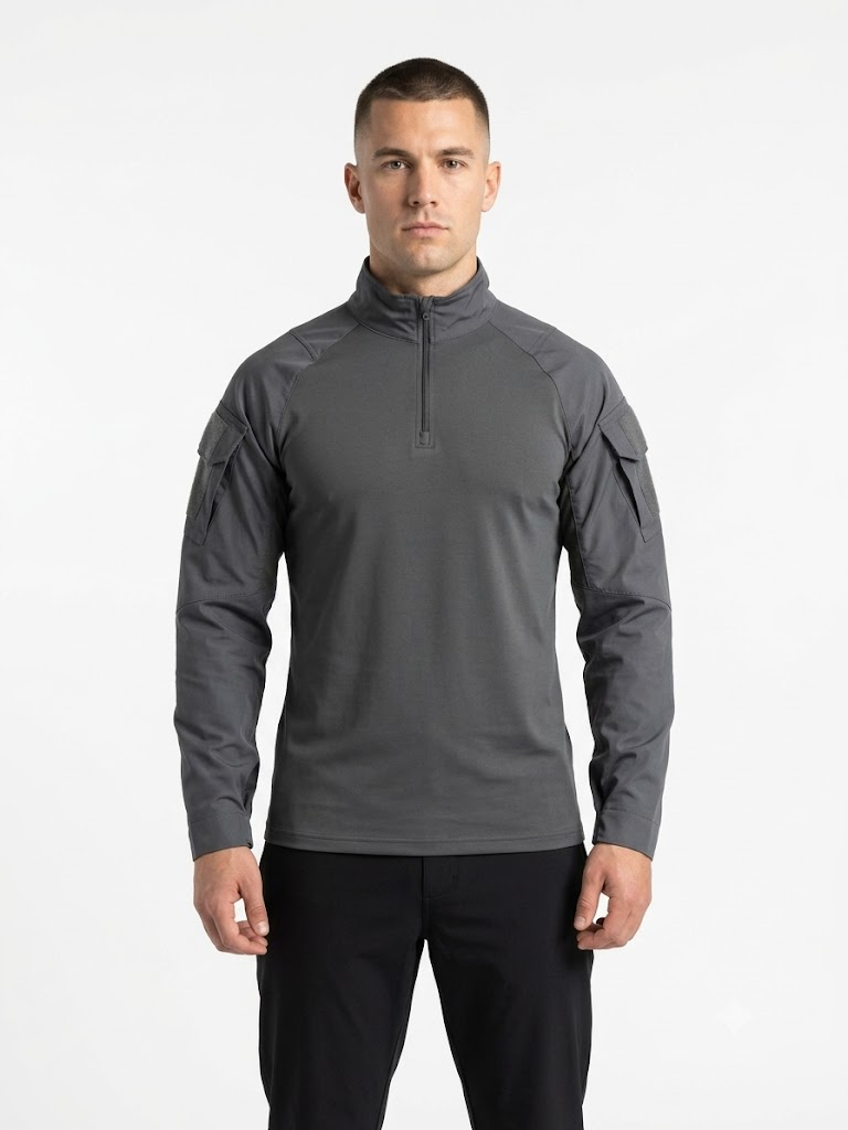 Camisa Táctica Combat Shirt de Manga Larga con Media Cremallera – Gris Carbón / Charcoal Grey