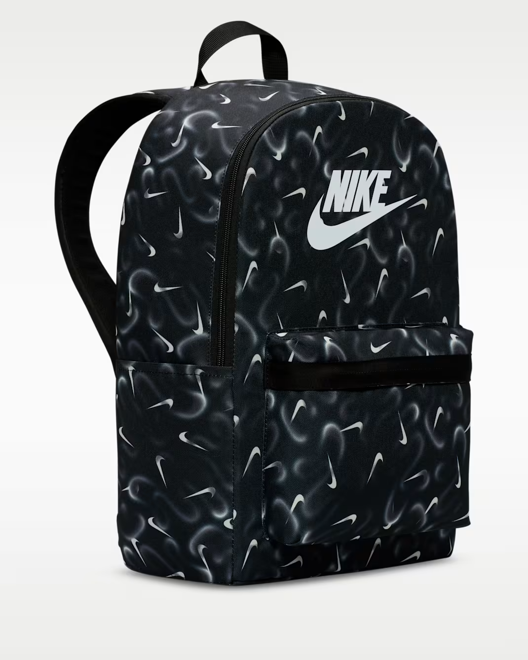 Mochila Urbana / Deportiva Nike Heritage All-Over Swoosh Print – Negro / Humo / Blanco - Imagen 2