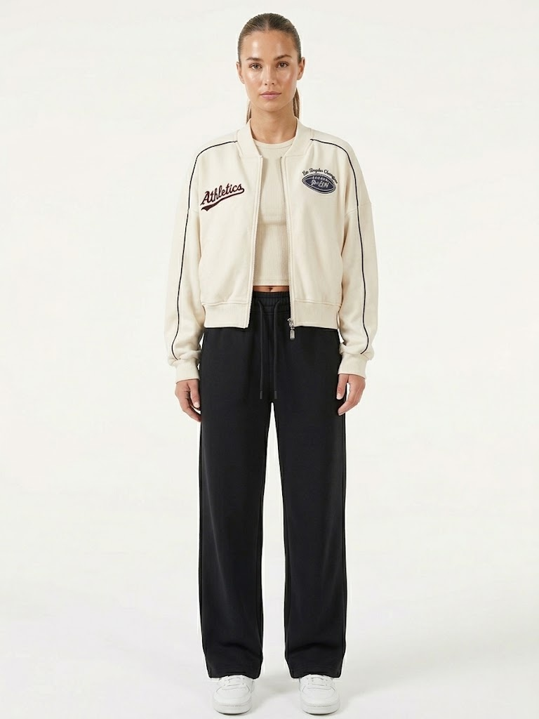 Chompa / Chaqueta Bomber Deportiva "Athletics" – Beige / Crema