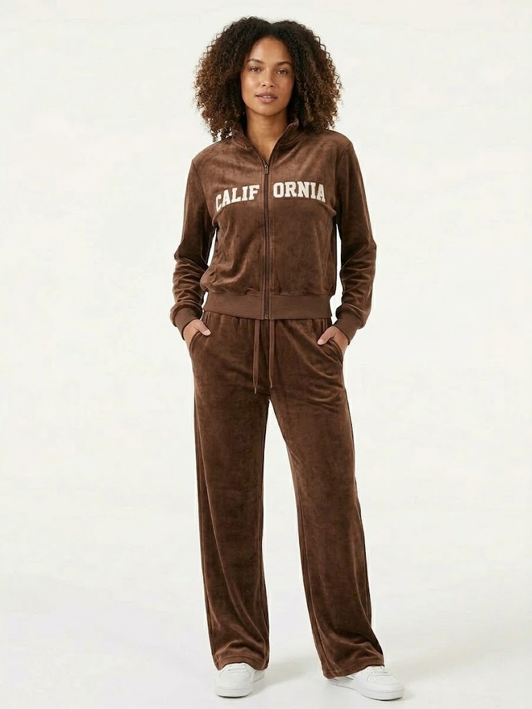 Conjunto Deportivo de Terciopelo "California" – Café / Marrón