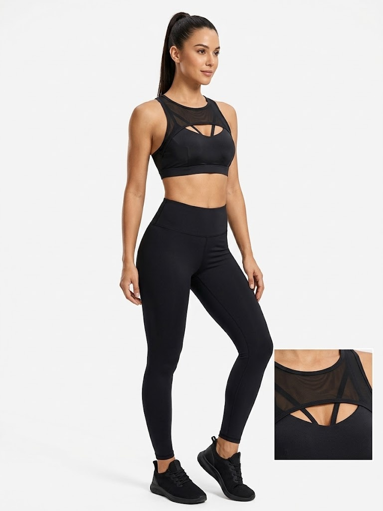 Top Deportivo con Malla y Detalle Cut-Out – Negro Clásico