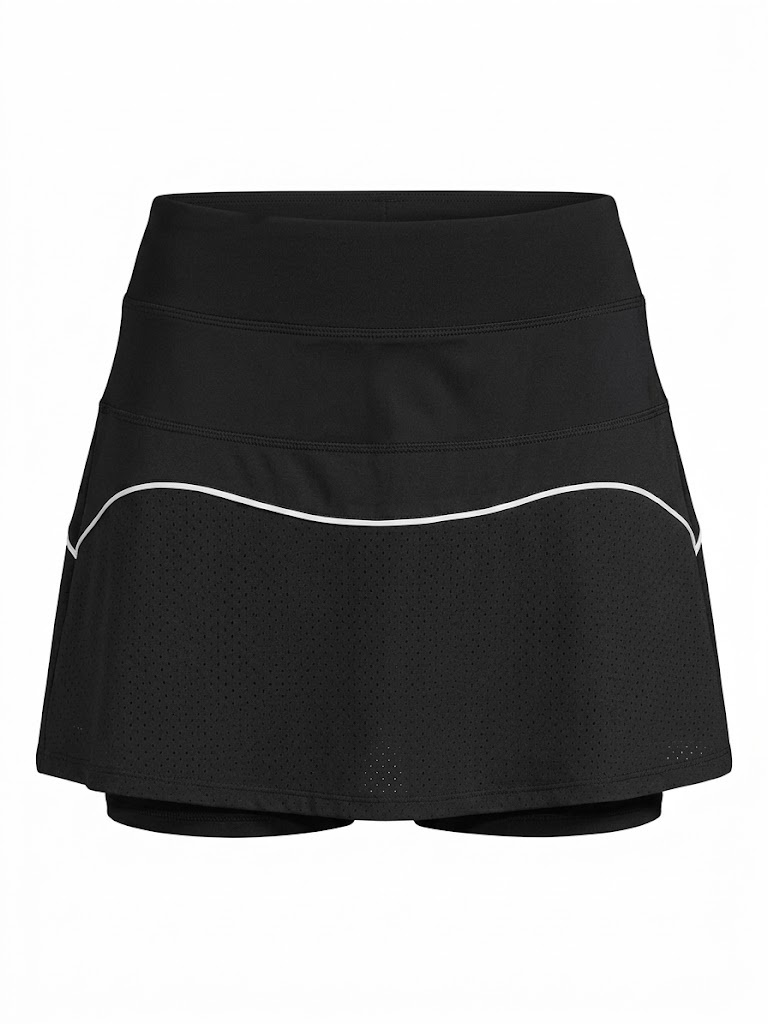 Falda Short Deportiva con Paneles Perforados – Negro Clásico