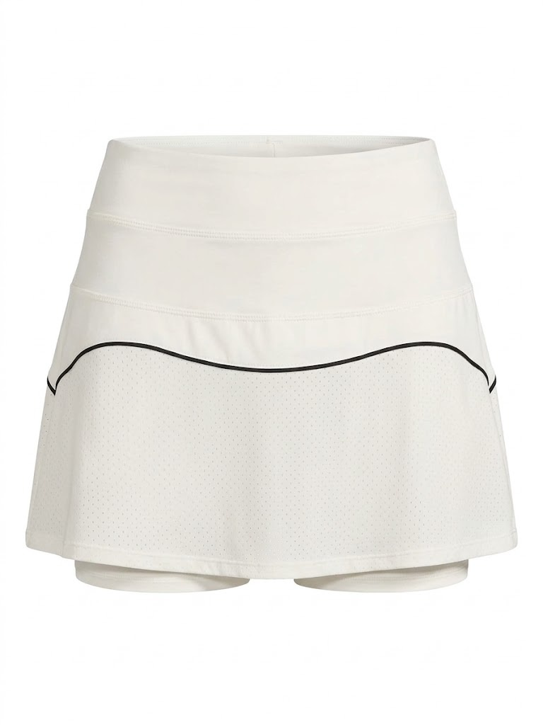 Falda Short Deportiva con Paneles Perforados – Blanco / Marfil