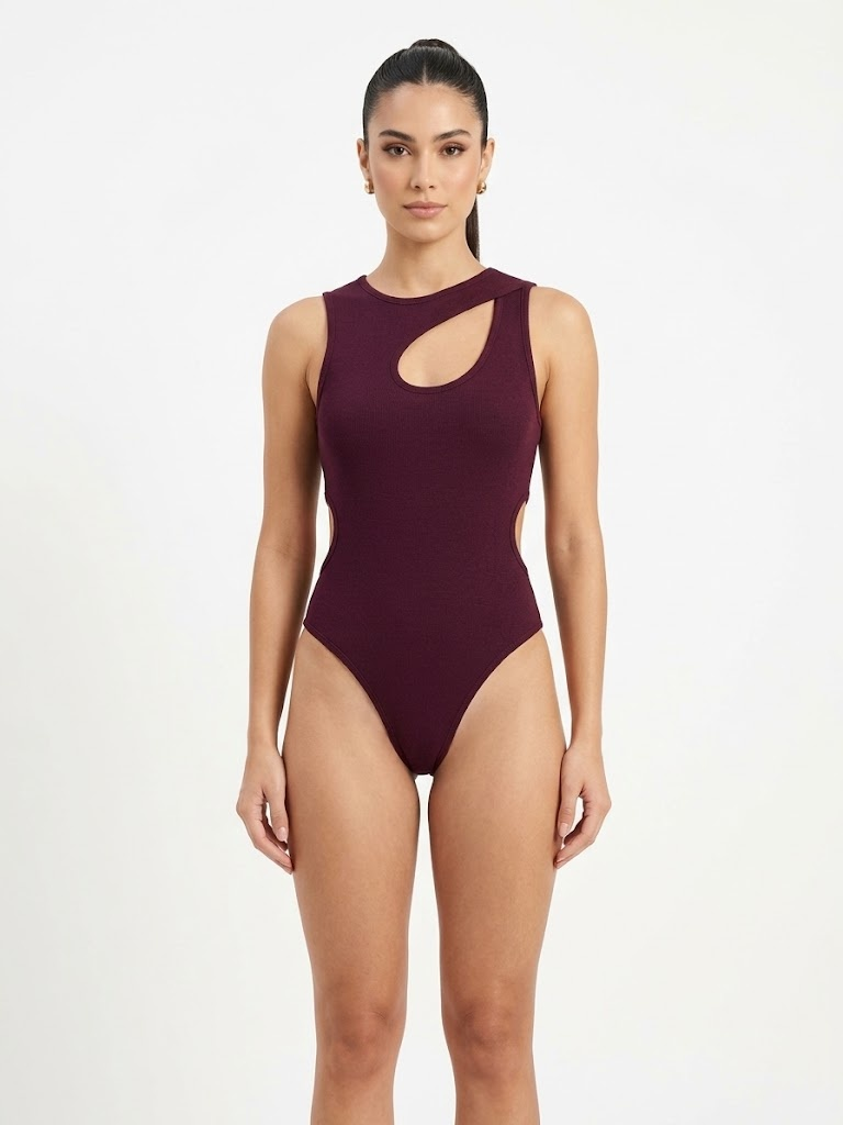 Body / Mameluco Deportivo con Aberturas Cut-Out – Vino / Borgoña